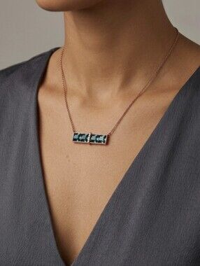 Rose Gold over Silver Bar Necklace with Gray Crystal Stones Italy